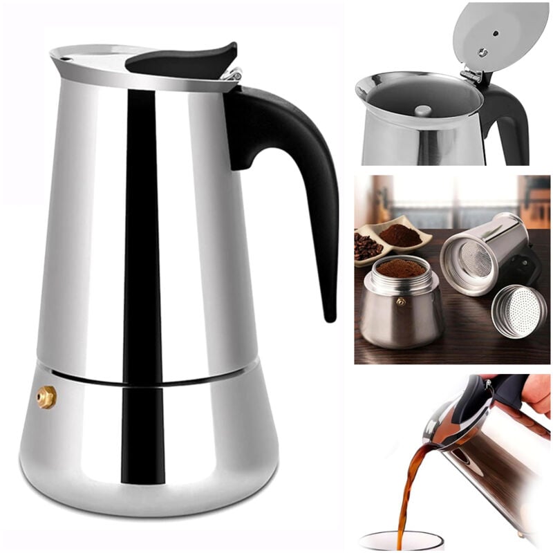 Cafetière Italienne, 6, 9,12 Tasses Cafetière Moka en inox compatible tous types de feux - 600ml - 12 tasses