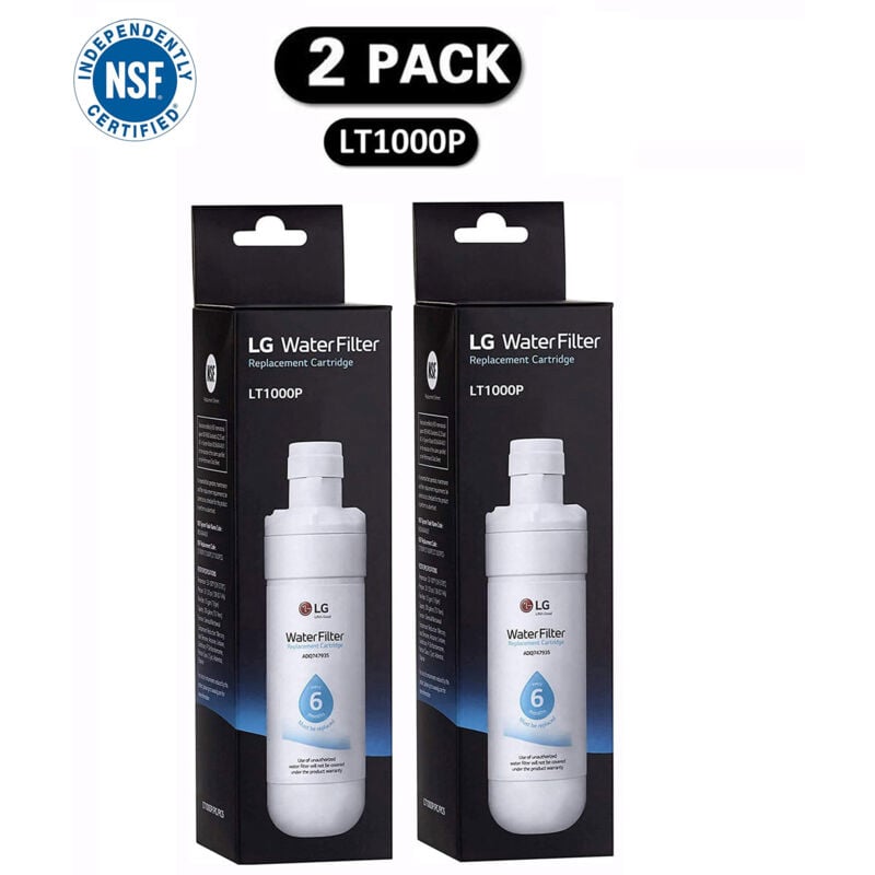Lot de 2 LT1000P2 Filtre à eau de rechange pour réfrigérateur 6 mois/200 gallons, blanc.