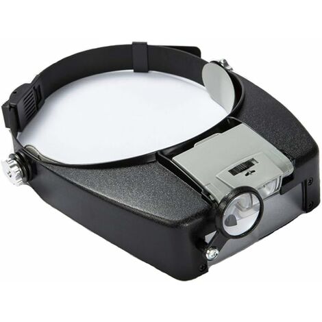COOCHEER lunettes Loupe Grossissante Helmet avec Éclairage LED - 1.5X - 10X Zoom - Casque Loupe Frontale Serre Tête avec Lumière pour Lecture, Bijoutier, Couture, et Bricolage - gris