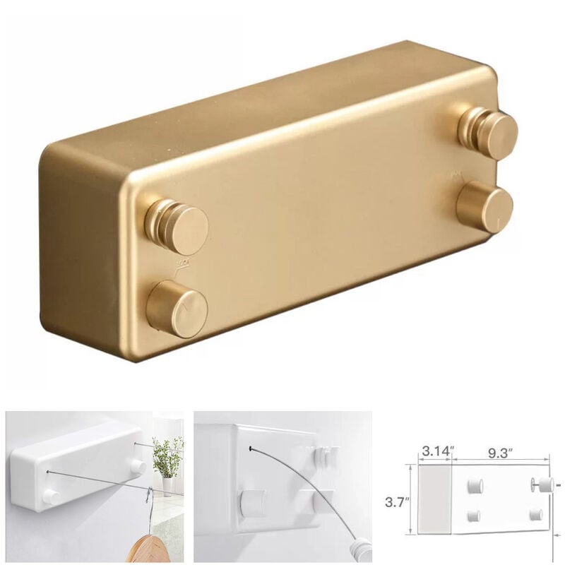 T-Corde à linge rétractable pour intérieur et extérieur, 2 fils à linge de 13.8Feet en acier inoxydable, Pas besoin de percer des trous fixation