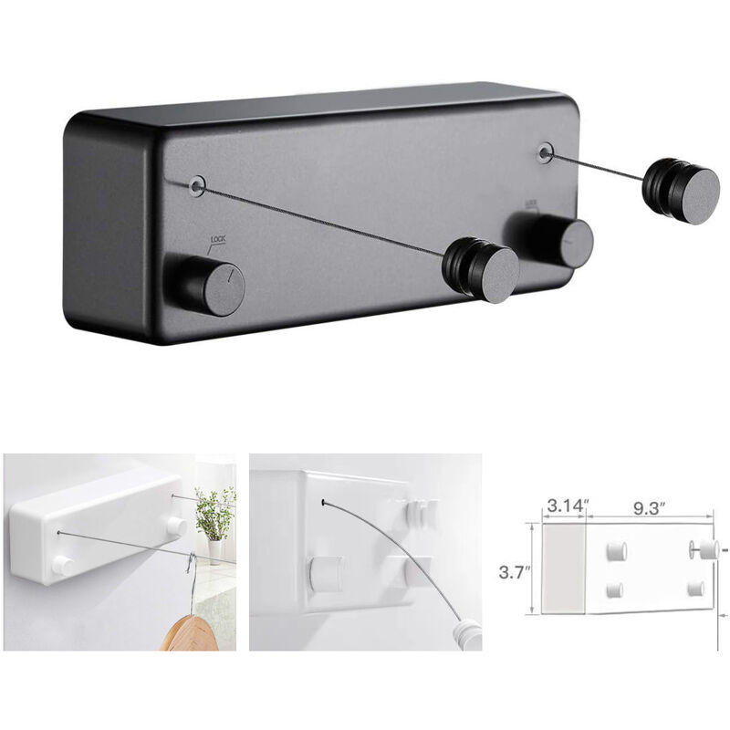 T-Corde à linge rétractable pour intérieur et extérieur, 2 fils à linge de 13.8Feet en acier inoxydable, Pas besoin de percer des trous fixation