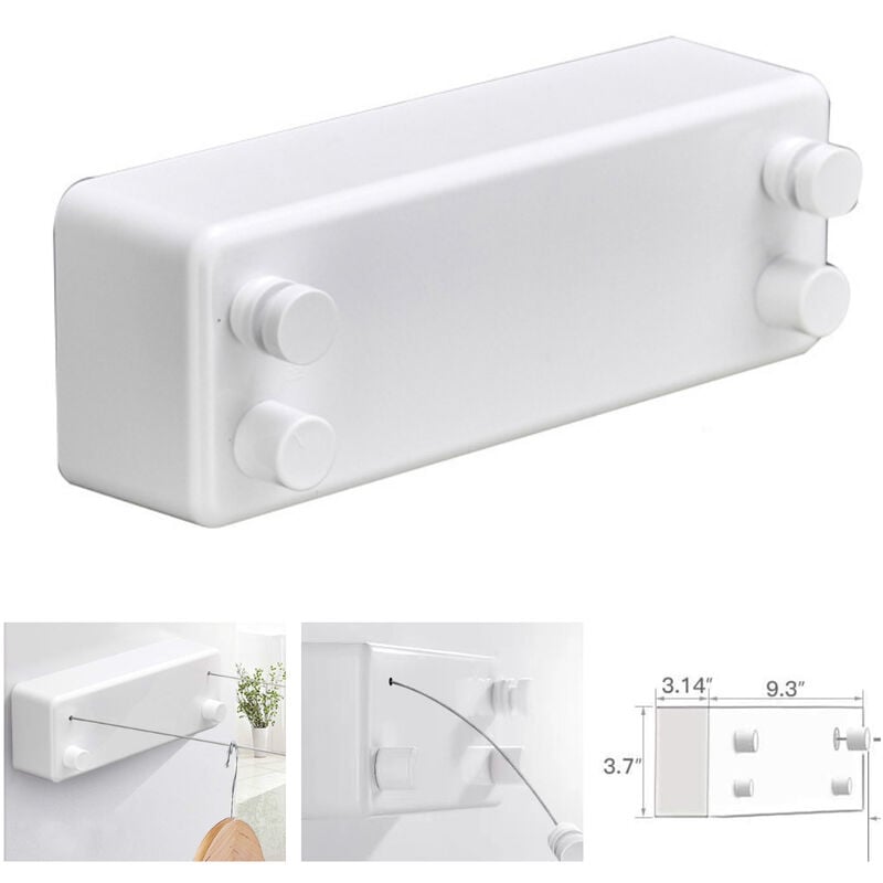 T-Corde à linge rétractable pour intérieur et extérieur, 2 fils à linge de 13.8Feet en acier inoxydable, Pas besoin de percer des trous fixation