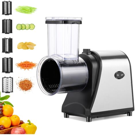 COOCHEER Tritatutto Elettrico 5 IN 1 Grattugia Multifunzione per Verdura, 250W Taglia Verdure con 5 Lame, Acciaio Inossidabile