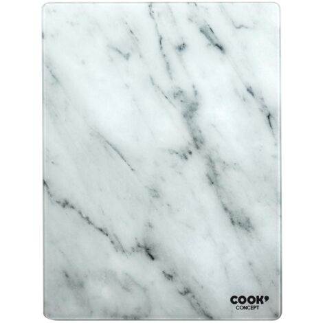 Cook Concept KD3348 - Tagliere rettangolare in vetro temperato effetto marmo bianco e grigio, H0,4 x 30 x 40 cm