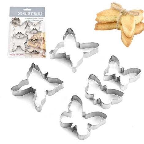 Cookie Baking Molds Set Stainless Steel Butterfly Shape Biscuit Cutters Kitchen Gadgets Baking Tool for Birthday Party DIY Baking Dessert 5PCS/Set