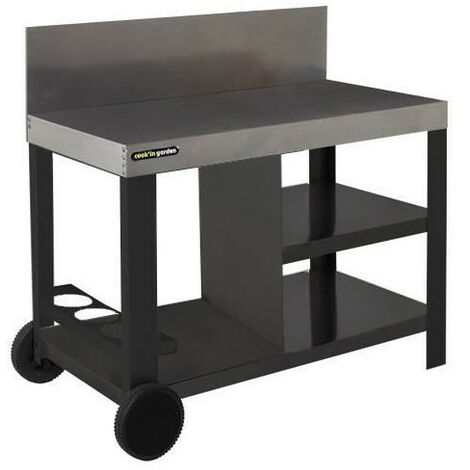 COOK'IN GARDEN Desserte de jardin avec crédence pour plancha - 110 x 55 cm - Noir