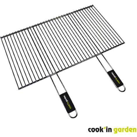 Cook'In Garden – Grille de barbecue en acier chromé 70 x 40 cm – Recoupable jusqu'à 31 x 40 cm – Poignées isolantes pour manipulation sécurisée