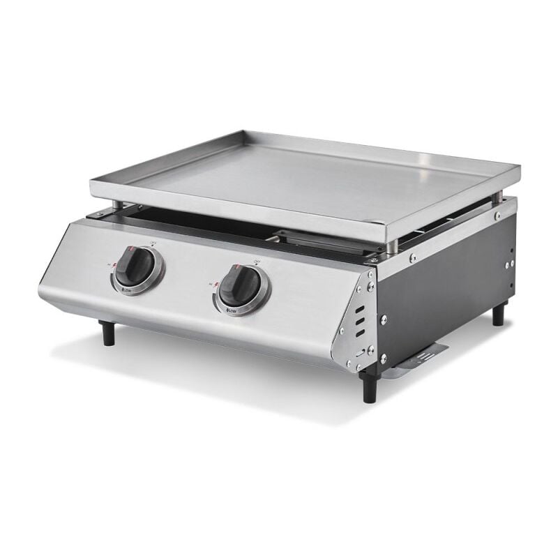 Brasero - cooking box - Plancha gaz Cadix 2 feux - Surface de cuisson 45,5 x 36 cm - plaque inox - 2 brûleurs - Tiroir graisse - Jusqu'à 6 convives