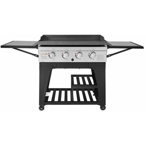 COOKINGBOX Plancha a gaz sur chariot PIURA 4 feux - Acier brut