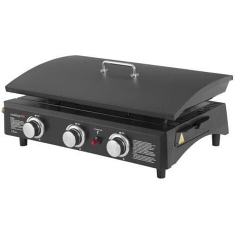 COOKINGBOX Plancha a gaz Valparaiso - 3 feux avec couvercle - Plaque Acier émaillé