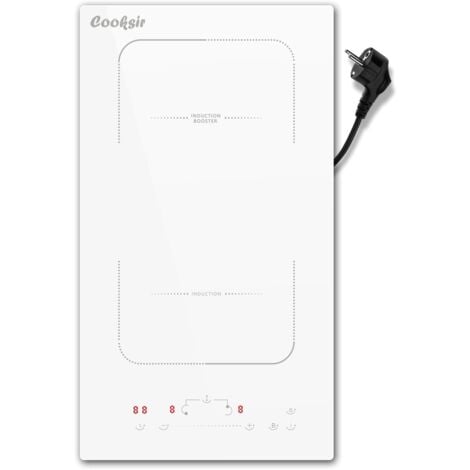 Cooksir Piano Cottura a Induzione 2 Piastre, Piano Cottura Induzione con Spina, Piano Cottura in Vetroceramica Bianco, 2 Fuochi, Doppio Incasso 29cm, 3500Watt, Zona Combinata, 220V