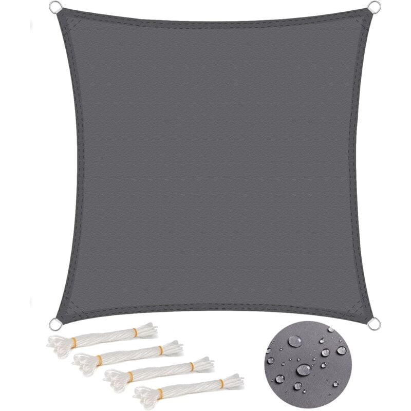 Cool Area Voile d'ombrage carré 2.5x2.5m Imperméable Toile Ombrage uv Protection pour Patio Jardin, Terrasse,Extérieur, Balcon,Couleur Gris