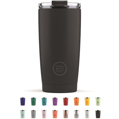 Cool Bottles - Tumbler - Bicchiere Termico in Acciaio Inossidabile - 550 ml - Mono Black - Tazza da Caffè - Coperchio Ermetico - Bevande Fredde 10 ore e Calde 5 ore - Finitura Antimacchia