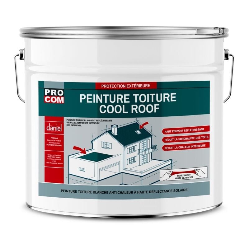 Cool roof - Peinture toiture anti chaleur, peinture blanche réfléchissante Procom ffffff 10 litres