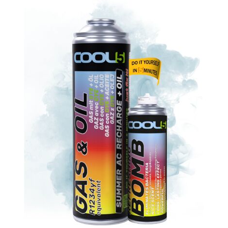 COOL5 2 en 1 - remplacement du réfrigérant R1234yf avec huile, pour recharger la climatisation des voitures après 2016 + bombe rafraîchissante + nettoyant multi-usages 500 ml
