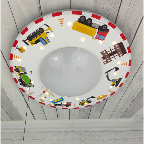 Coole Deckenlampe Baustellen Motiv fürs Kinderzimmer Schlummerlicht bunt Ø 54cm