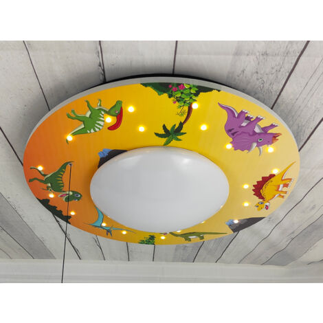 Coole Deckenlampe mit Dino Motiv fürs Kinderzimmer, Schlummerlicht, bunt Ø 54cm