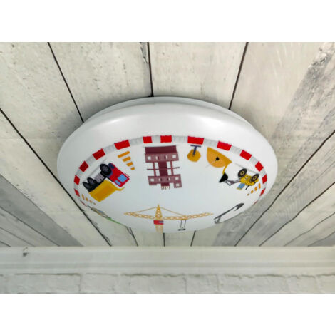 Coole LED Deckenleuchte mit Baustellen Motiv fürs Kinderzimmer, bunt Ø 35cm