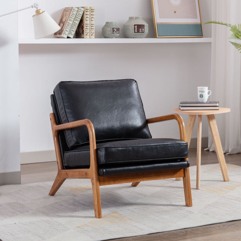 Coolmore – fauteuil à cadre en bois, chaise d'appoint moderne, chaise longue pour le salon