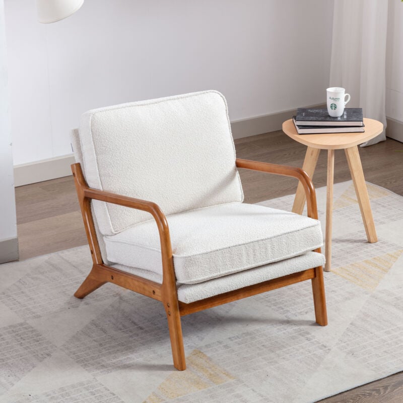 Aafgvc - coolmore – fauteuil à cadre en bois, chaise d'appoint moderne, chaise longue pour le salon