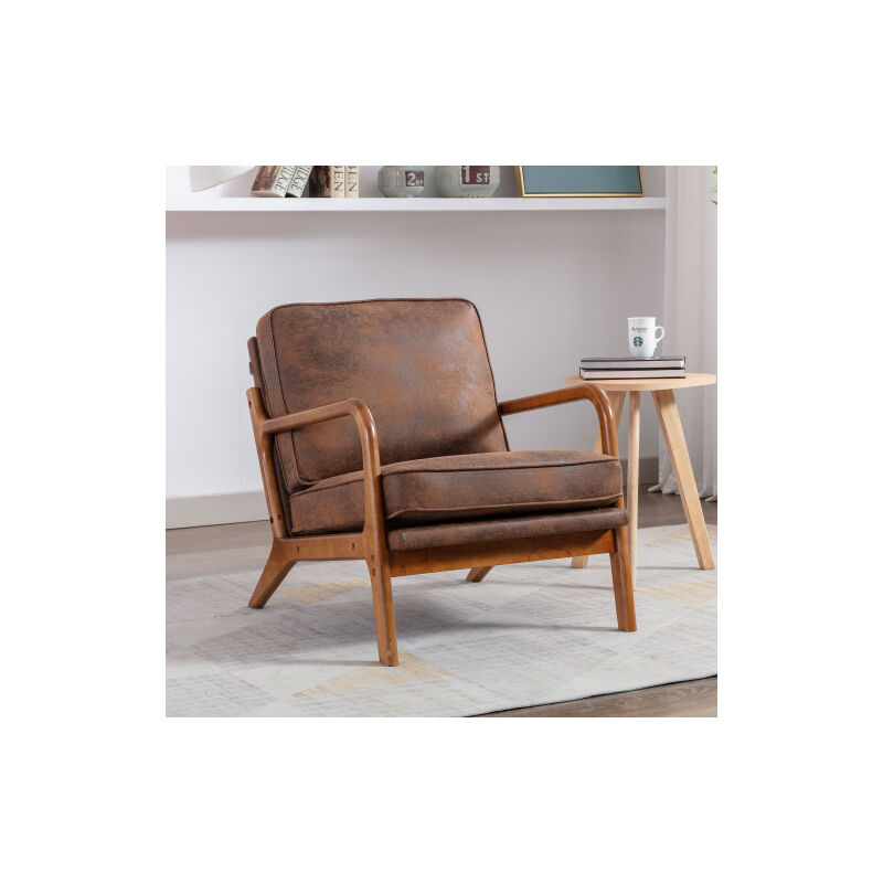 Fauteuil à cadre en bois, fauteuil d'appoint moderne pour salon, en similicuir, couleur coffee