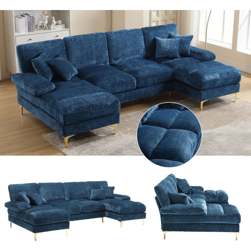 Coolmore Grand canapé sectionnel moderne en forme de u en chenille avec sièges doubles inclinables pour salon, chambre à coucher, bureau,