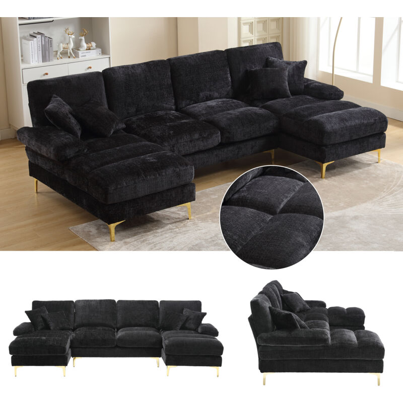 Coolmore Grand canapé sectionnel moderne en forme de u en chenille avec sièges doubles inclinables pour salon, chambre à coucher, bureau,