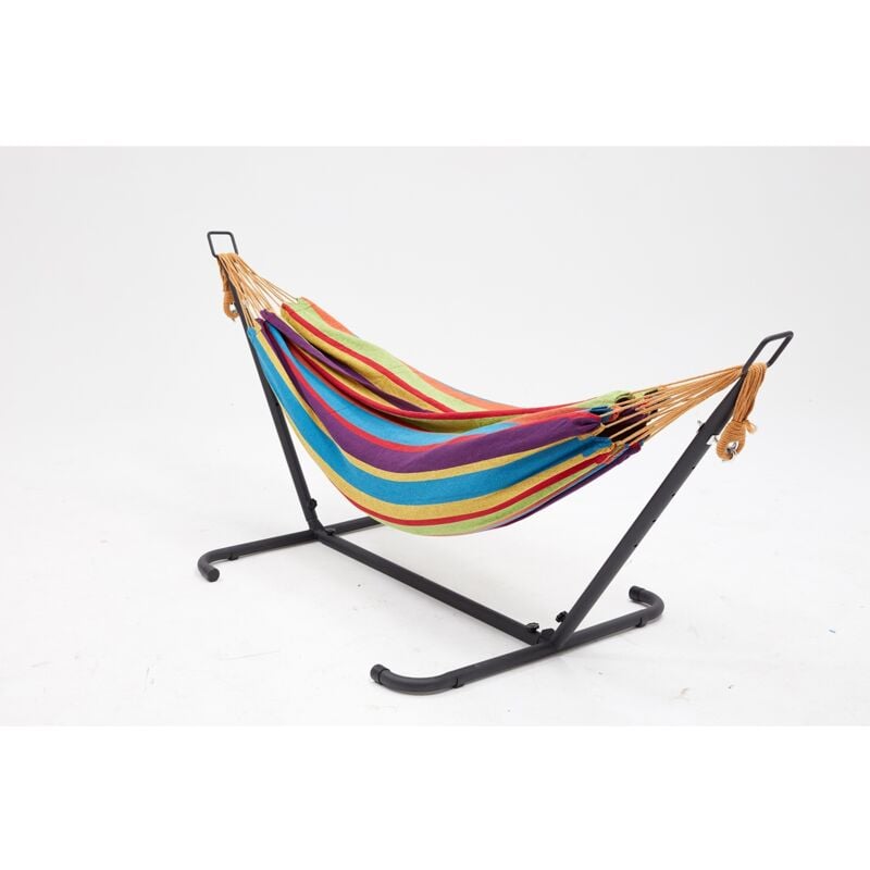 Copacabana arc-en-ciel - Hamac sur pied 2,6 m avec toile en tissu multicolore