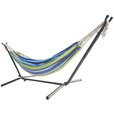 Copacabana bleu/vert - Hamac sur pied 2,6 m avec toile en tissu