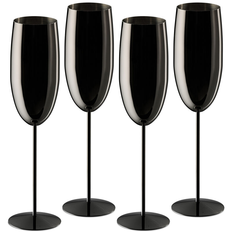 Relaxdays Copas Cava Acero Inoxidable, Set 4, Irrompibles, Efecto Frío Prolongado, 250 ml Vasos Champán, Color a Elegir