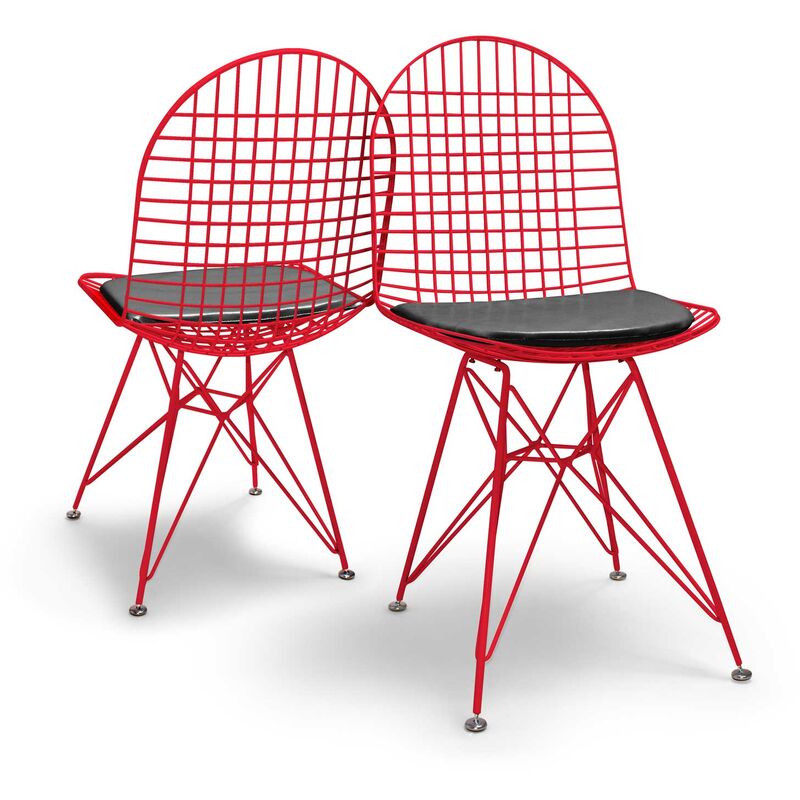 COPENAGHEN - Ensemble de 2 chaises en métal au design industriel. Ensemble de 2 chaises pour la salle à manger, le bureau, l'étude. Couleur rouge