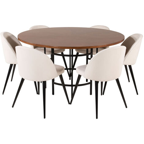 Copenhagen ensemble table, table marron et 6 Velvet chaises Velours côtelé beige, noir.