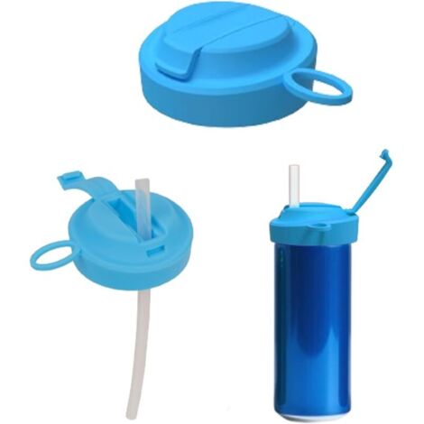Coperchi per lattine di soda con cannuccia, coperchi riutilizzabili in silicone senza BPA, coperchi portatili a prova di perdite per Coca-Cola, soda, birra, succhi e altre lattine standard (blu)