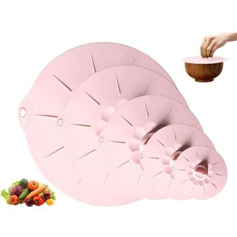 coperchi riutilizzabili in silicone per ciotole, 5 diverse misure, in silicone alimentare, per ciotole, pentole e piatti (rosa)