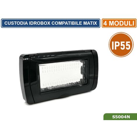 Coperchio Idrobox compatibile prese Matix IP55 autoportante esterno impermeabile  T3- 4 posti nero
