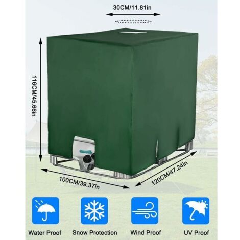Coperchio per serbatoio IBC da 1000 litri, copertura per serbatoio dell'acqua, copertura protettiva resistente ai raggi UV e alla polvere, tappo per serbatoio dell'acqua (116 x 100 x 120 cm, verde)