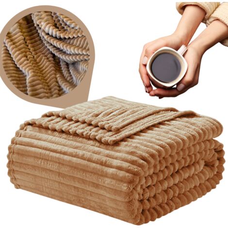 Coperta a righe in rilievo marrone 200x220 cm plaid letto poltrona caldo regalo