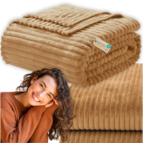 Coperta a righe in rilievo marrone 200x220 cm plaid letto poltrona caldo regalo