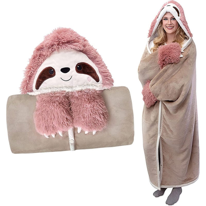 Sinbinta - Coperta con Cappuccio Bradipo, Accogliente Oversize Coperta Indossabile Bradipo per Donna, Coperta tv con Artigli Guanti Regali per