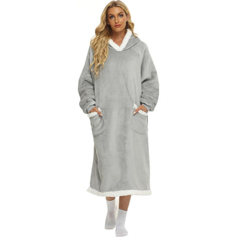 Coperta con cappuccio, coperta indossabile in pile Sherpa, per adulti e bambini, calda e morbida coperta in flanella con cappuccio con tasca gigante - 120cm