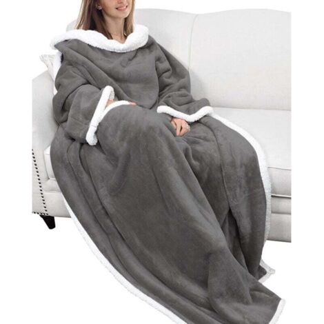 Coperta con maniche e tasche, coperta con maniche, coperta morbida e calda con maniche, 180 x 140 cm