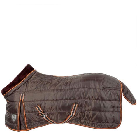 Coperta da box imbottitura polyfill 330g e tessuto esterno 420 Denari con collo in agnellino sintetico: 155 cm, Marrone 04