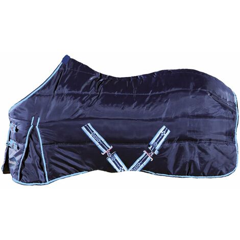 Coperta da box imbottita 150g e tessuto esterno 420 denari con cinturini anteriori e protezione al garrese: 155 cm, Blu (09)