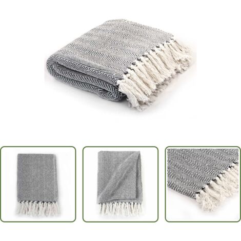 Coperta da letto - Copriletto in Cotone a Spina di Pesce 125x150 cm Blu Marino