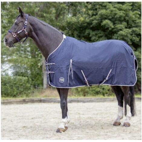 Coperta da paddock impermeabile imbottita 100 g e tessuto esterno 600 denari modello Eco Light : 145 cm, Blu scuro