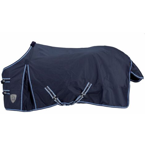 Coperta da paddock impermeabile leggera sfoderata e traspirante in nylon tessuto esterno 600 denari: 125 cm, blu con profili a contrasto (09)