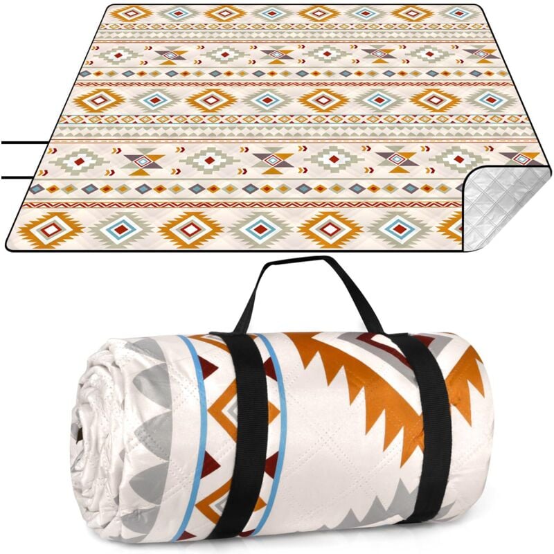 Image of Coperta da picnic Boho, coperta da picnic impermeabile 200x200 cm, tappetino da spiaggia portatile, coperta da picnic lavabile con manico, per