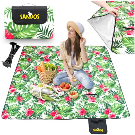 Coperta da picnic da spiaggia, isolante, 200 x 200, con ancoraggi, impermeabile, fiori
