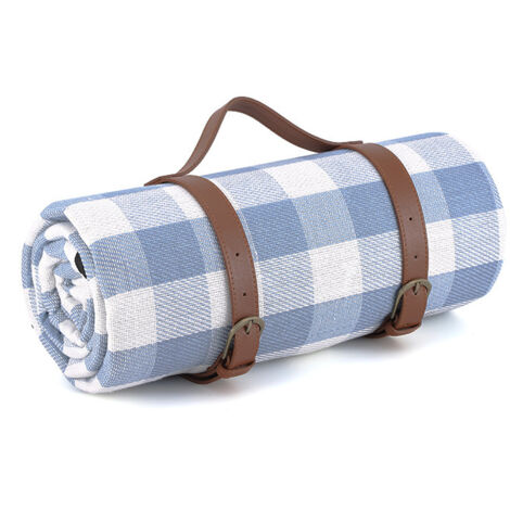 Coperta da picnic extra-large da 80" x 80", impermeabile e pieghevole, coperta da spiaggia a tre strati in morbido pile, adatta per 6-8 adulti per campeggio, viaggi, parchi, prati e terrazze (blu e bi