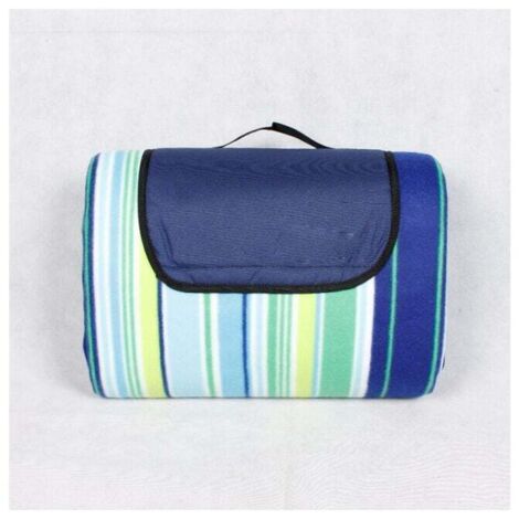 Coperta da picnic impermeabile e antisabbia 200 x 200 cm (strisce verticali blu), coperta da spiaggia a 3 strati con maniglia per il trasporto, tappetino da picnic per esterni